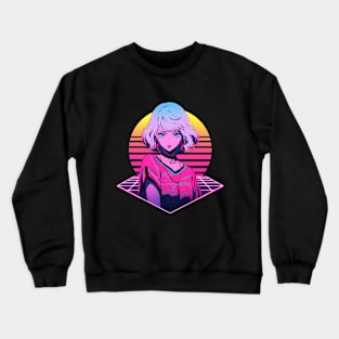 Retro Wave 80s Anime Girl – Anime Sticker Crewneck Sweatshirt